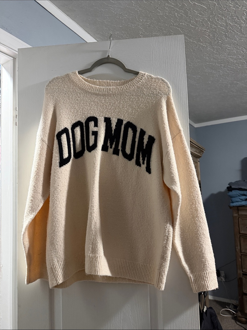 Fashion Nova Cream 'DOG MOM' Cozy Crew Sweater